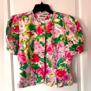 Maggy London Pink and Green Floral Blazer - Size 8, S/M